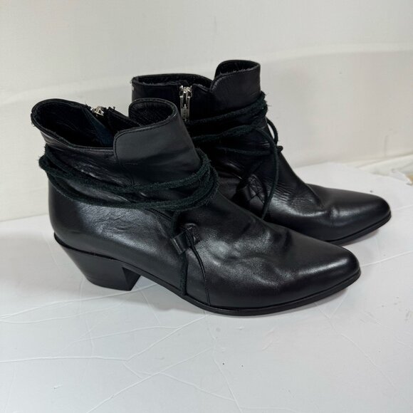 Cartel Leather Western Ankle Boots Women 8 Black Booties Capsule Boho Chic Fall - Picture 2 of 11